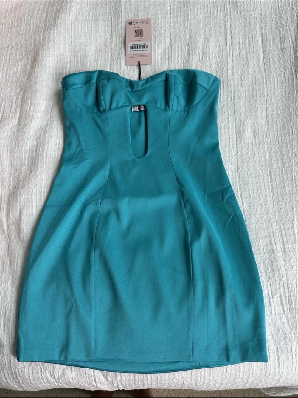 Oh Polly Strapless Teal Bandeau Bodycon Mini Dress Size US 4 NEW WITH TAGS